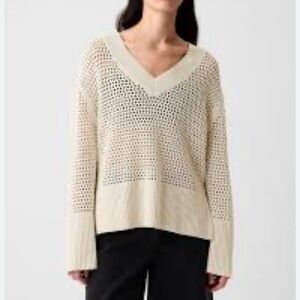 GAP‎ Women's Dark Blue 24/7 Split Hem Crochet V-Neck Cotton Sweater Size XS